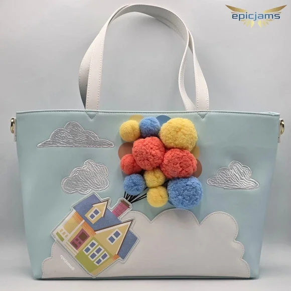 Loungefly Disney Pixar Up Floating House Pom Pom Tote Bag New - Picture 1 of 2